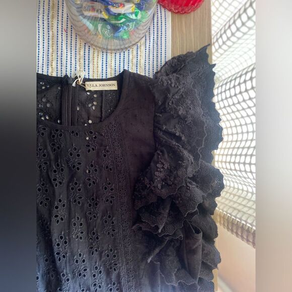 Ulla Johnson Bea Black  Midi Dress Embroidered  Ruffles Sleeve Sz 8 NWT - Picture 9 of 17